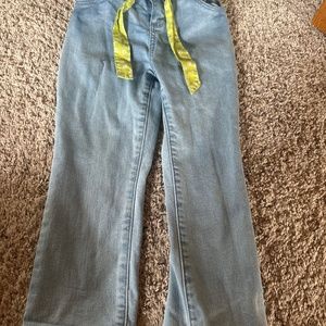 Matilda Jane Girls Jeans With Green Flower Tie and Snap Button